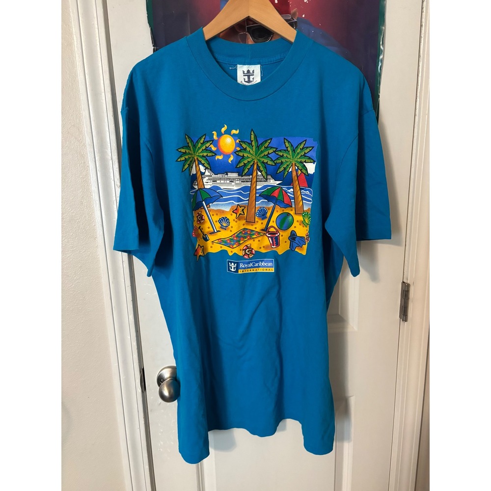 Vintage Royal Caribbean International Graphic T-Shirt Blue XXL Tropical Beach